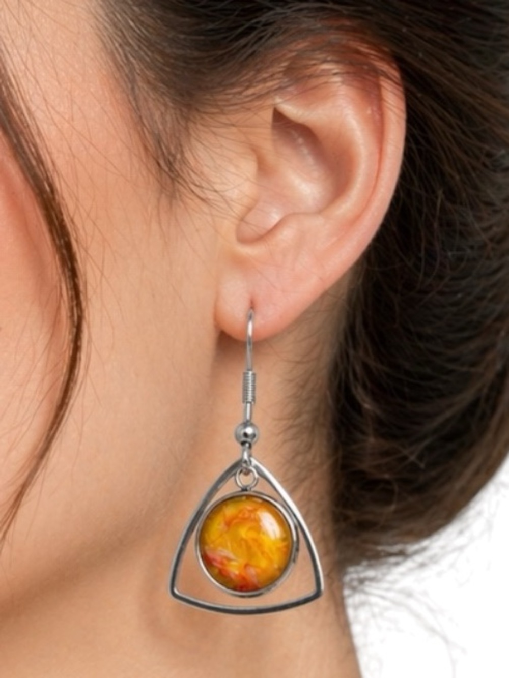 Hand Crafted Fluid Art Earrings in Yellow and Orange by Svetlana Yeung Size OS